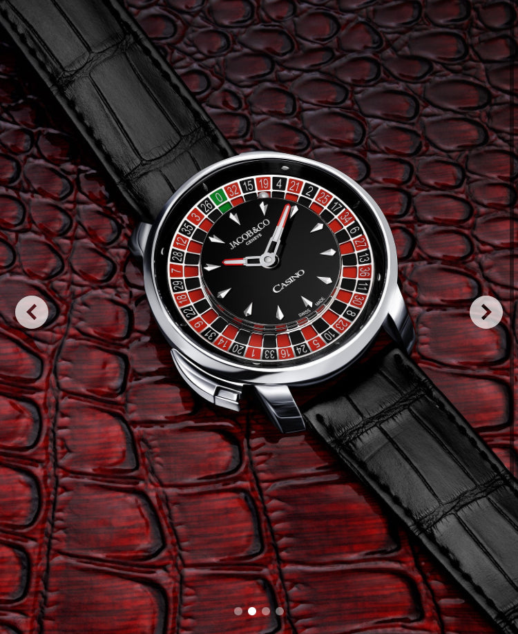 Luxury Casino Roulette Watch جاكوب ستايل – Premium Roulette Dial, Stainless Steel Case, Black Leather Strap
